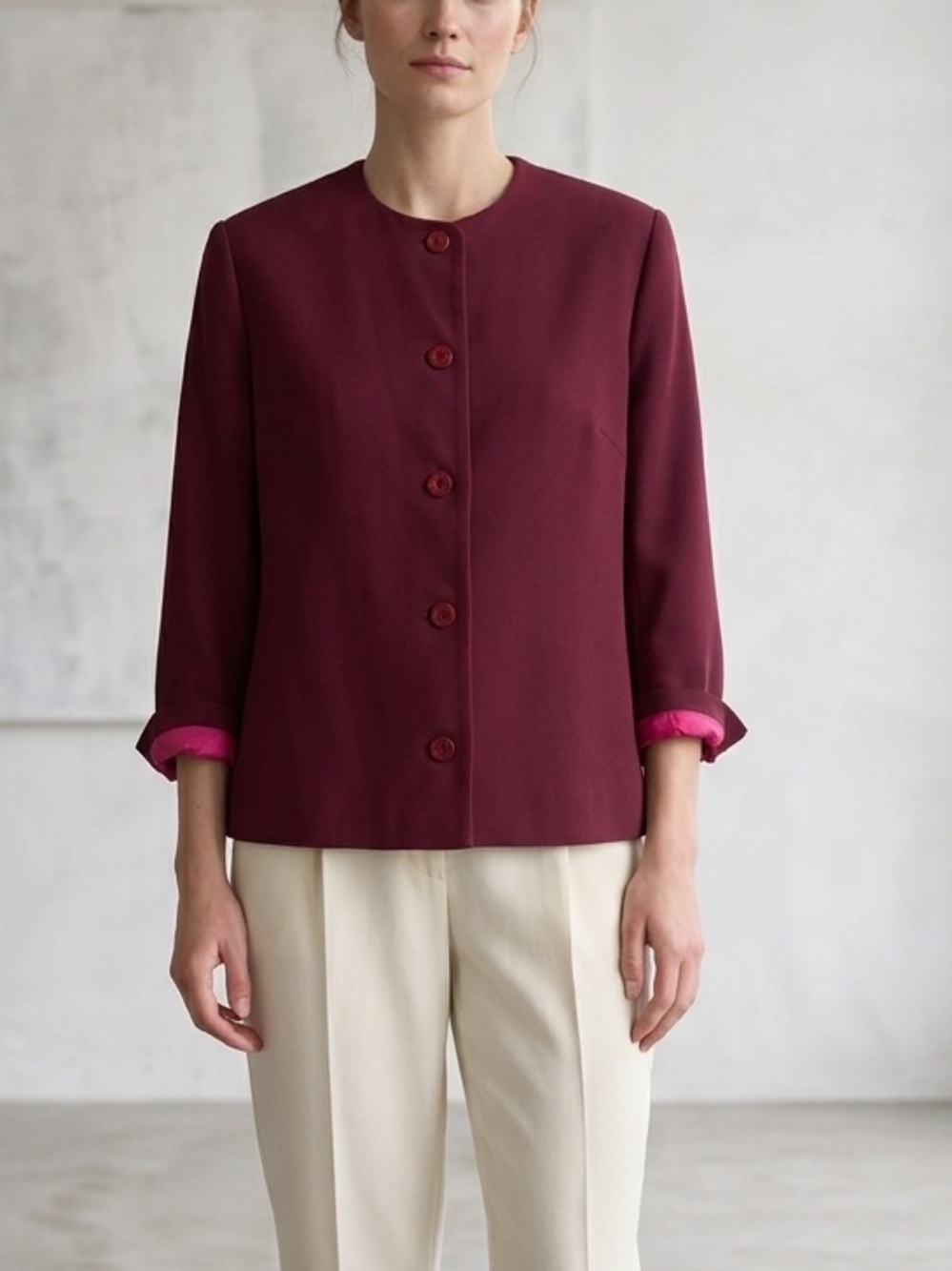 Vintage Guy Laroche Paris Crop Blazer Jacket Burgundy Pink 44 Luxury Made France
